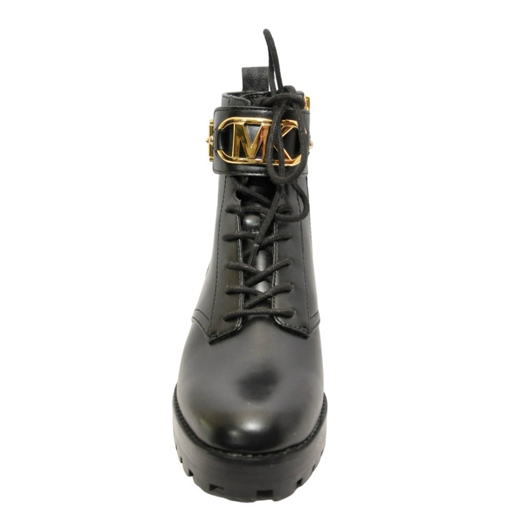 SIZE 10 Michael Kors Kincaid Leather Combat Boot Lace Up Bootie Blk/Gold - Picture 5 of 6